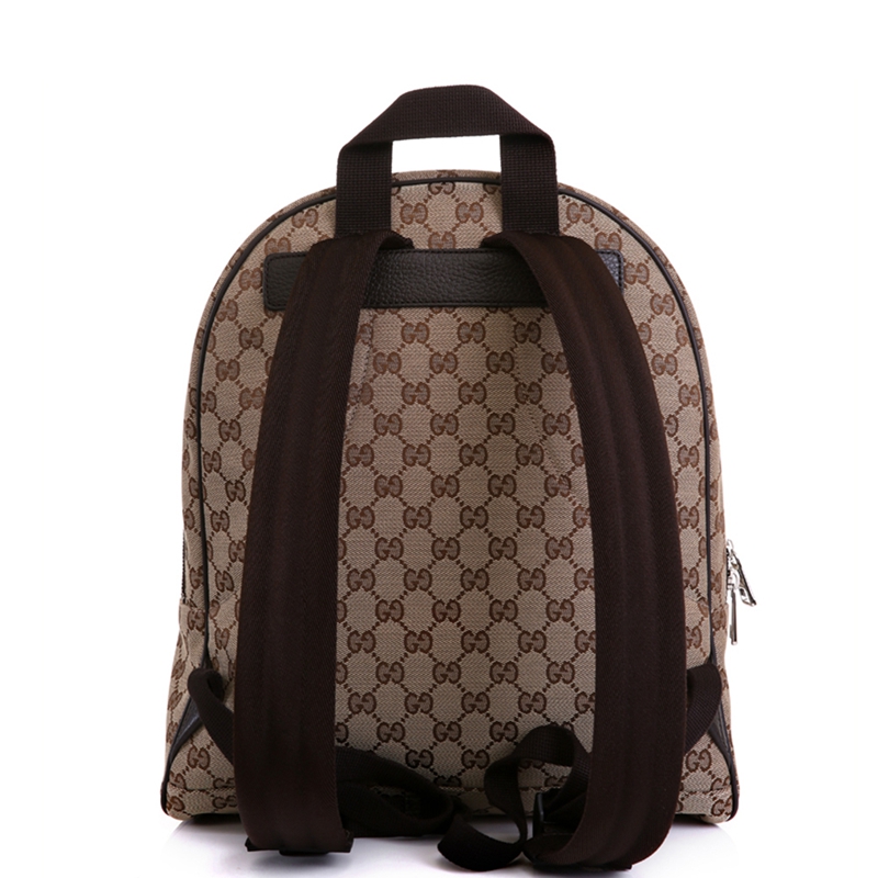 客邻尚品海外旗舰店Gucci/古驰古奇新款帆布双G印花中性棕色休闲双肩包大号背包1