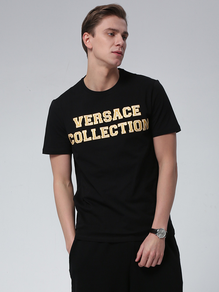 客邻尚品海外旗舰店Versace/范思哲夏季新款男士短袖圆领T恤胸口字母logo透气修身1