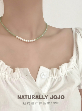 绿色水晶气质淡水珍珠项链女时尚百搭轻奢高级感锁骨链2025年新款