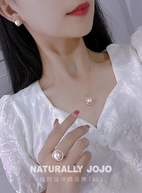 轻奢小众设计精致鸟巢淡水珍珠吊坠耳钉戒指套装简约气质百搭礼物
