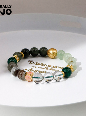 绿意盎然 简约小众高级感孔雀石绿发晶水晶手串轻奢精致时尚手链