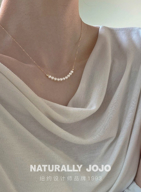 微笑10颗小米贝壳珍珠钛钢项链