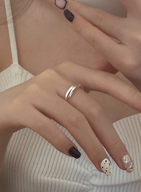 LUCK莫比乌斯环戒指女生韩版时尚该字指环几何曲折面开口可调手饰