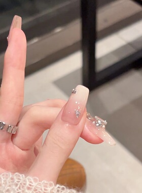 手工定制成品穿戴甲手工美甲新款酒泉银色显白光疗假指甲贴片孕妇
