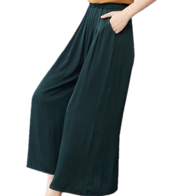 宛香丝九分阔腿重磅桑蚕丝大码裙裤 宛香丝休闲裤