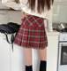 Red plaid college style pleated skirt with hip short skirt