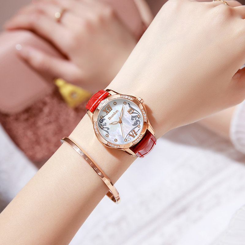 邦顿女士女款轻奢小众气质红石英表 bestdon帝瑞国产腕表
