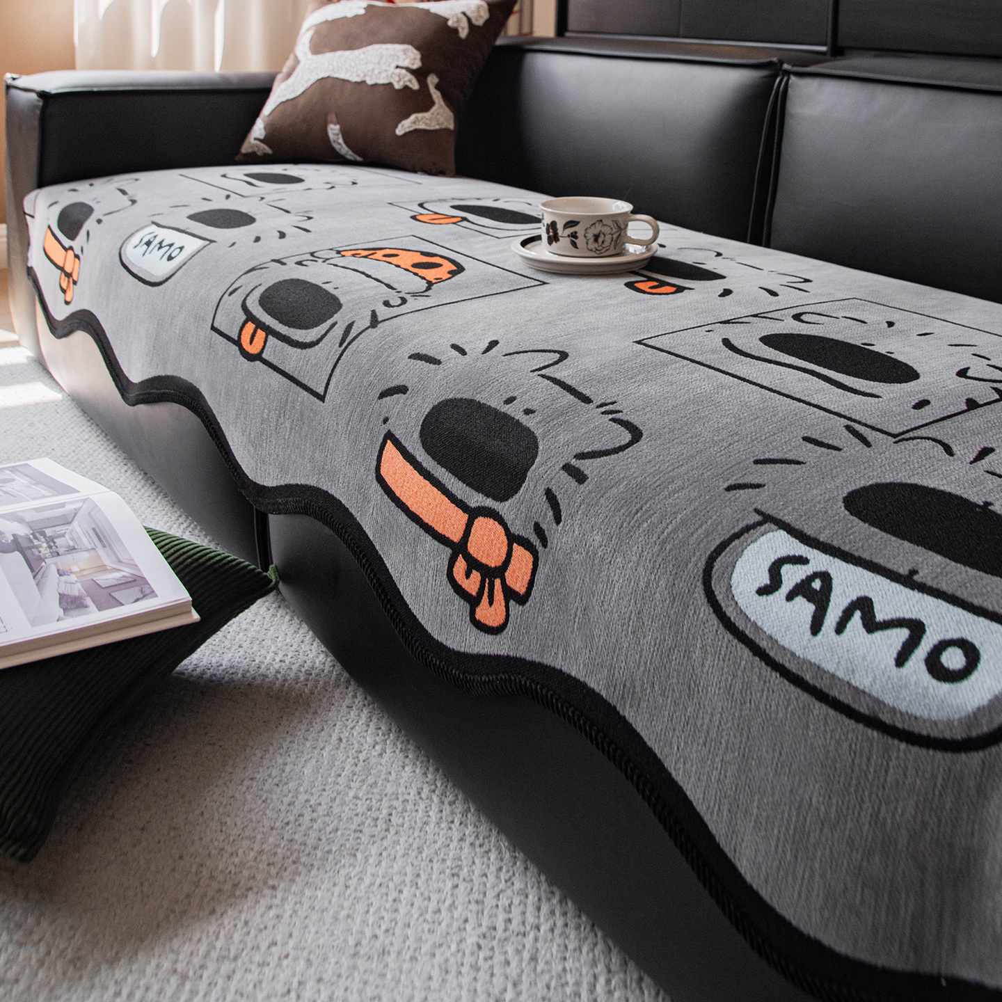 卡通可爱高级感沙发垫四季通用2025新款异形皮沙发坐垫盖布防猫抓