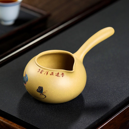 宜兴紫砂公道杯茶具纯手工侧把泥绘公杯茶漏分茶器功道公平分茶杯 - 图1