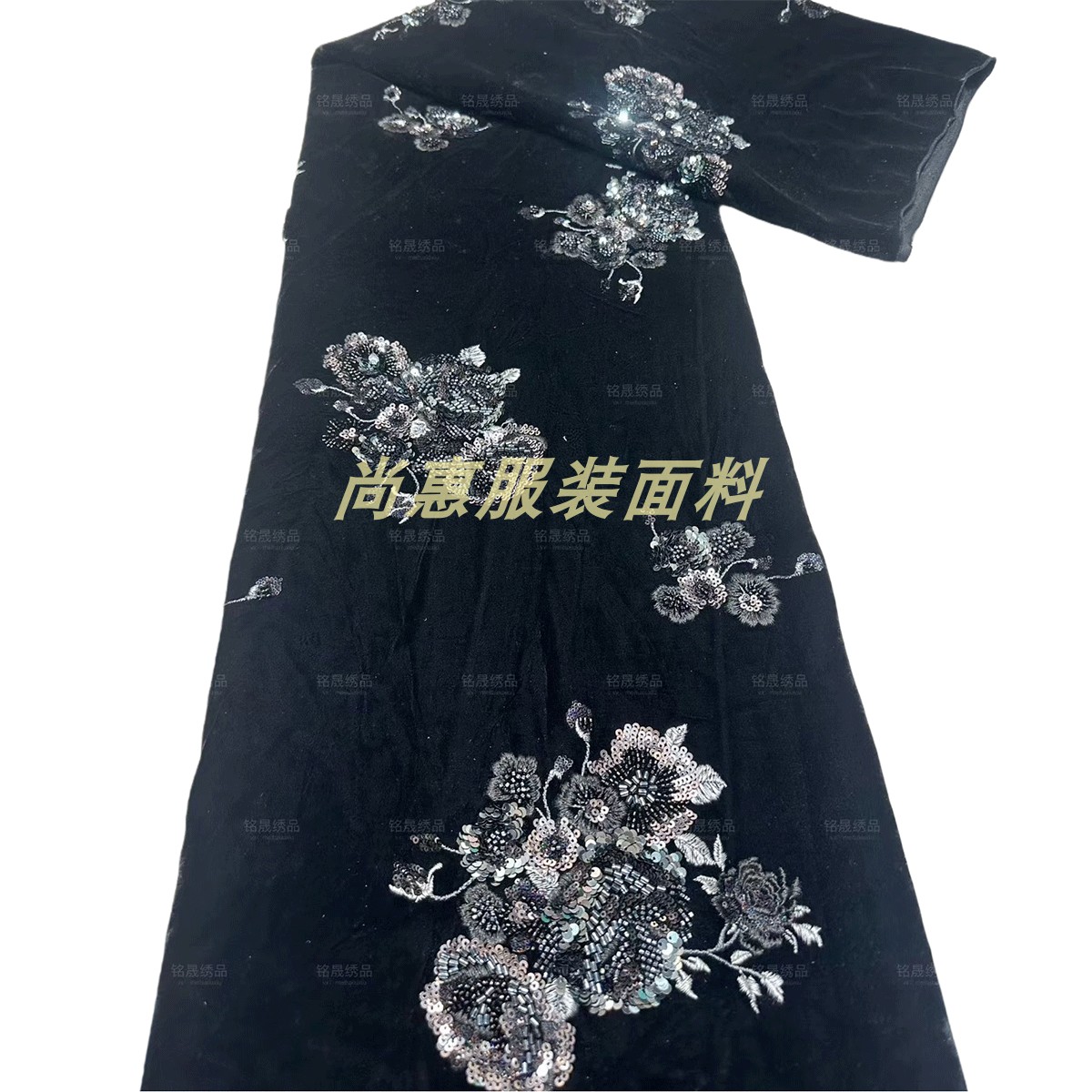 新款复古花卉刺绣亮片面料新中式国风女装连衣裙外套面料跨境现货 - 图3