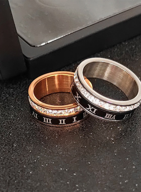 罗马数字可转动钛钢戒指高级感
