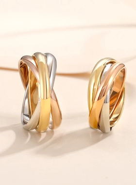 三色三环钛钢不掉色戒指情侣对戒