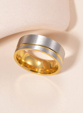 高级感小众金银磨砂8mm钛钢戒指