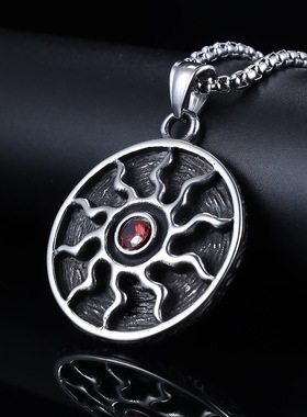 霸气个性街拍红钻太阳花钛钢吊坠