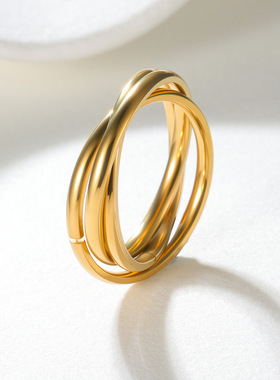 时尚气质三色三连环创意环钛钢女