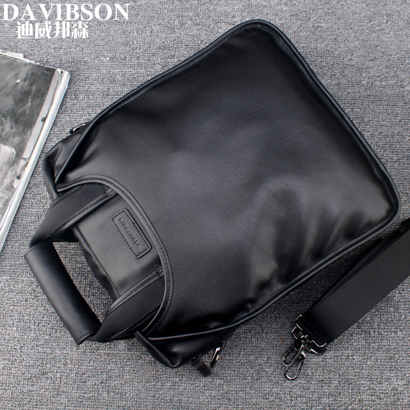 真皮商务公文包竖款休闲单肩包 迪威邦森男士包袋