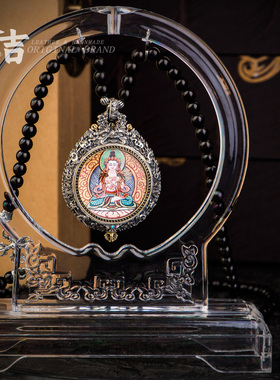 仓吉手工手绘唐卡925银项链吊坠