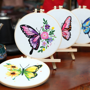 指间鲁绣手工diy自绣材料包立体绣花欧式英文布艺创意蝴蝶刺绣件