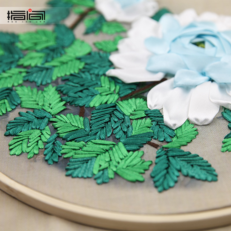 指间手工刺绣diy布艺材料包初学入门绣花丝带绣套件花卉客厅挂画_虎窝淘