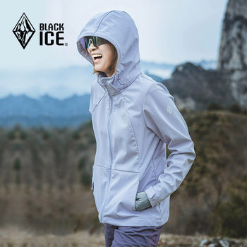 24New Black Ice Outdoor Soft Shell Women's Removable Live Hat Soft Shell Top Windproof Jacket 2508