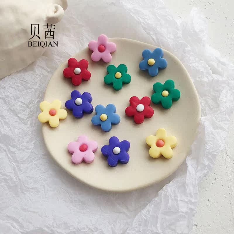 bq软陶泥土小花朵耳钉彩色ins 贝茜耳钉