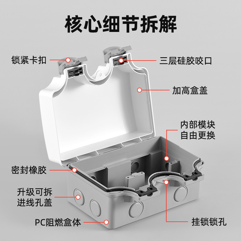 双联86型户外防水插座电源五孔插座黑色防雨罩明装防暴雨保护罩盖