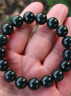 天然新疆和田玉塔青黑青手链手串