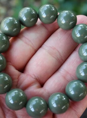 天然新疆和田玉碧玉鸭蛋青手链