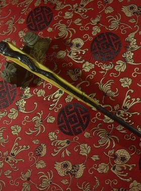 全紫檀木扇骨苏工红木扇琵琶头镶嵌白文玩折扇绢面年年有余图扇子