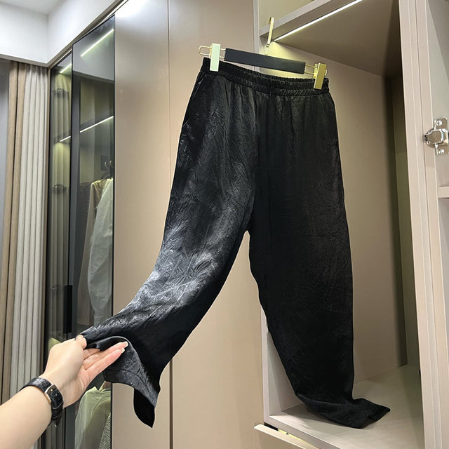 Anti-wrinkle ~ Acetic acid high-end pleated radish pants slim and cool ແອວສູງແປດເກົ້າຈຸດຂະຫນາດນ້ອຍ harem pants ສໍາລັບແມ່ຍິງ summer