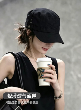 复古铆钉平顶马术帽女秋冬显脸小