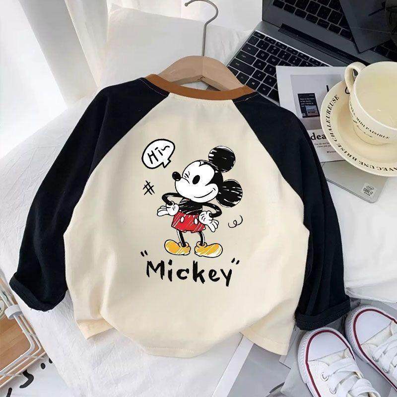 纯棉男女儿童t恤长袖新款拼色米奇卡通中小童内搭打底衫上衣春秋T,淘宝优惠券,粉丝福利购,淘宝优惠卷