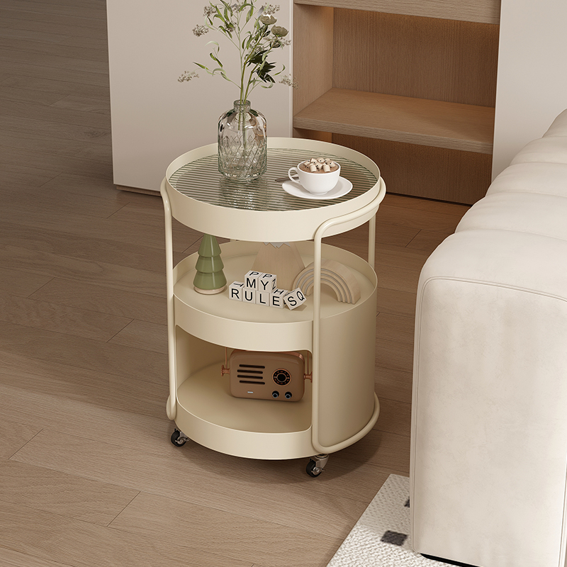 沙发边几可移动卧室小圆茶几欧式茶桌奶油风铁艺床头柜推车收纳 - 图2