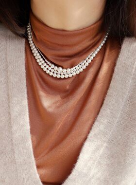 施家白珍珠女美国进口包金短项链