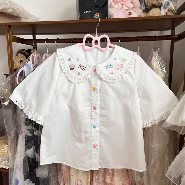 RichGirl ສາວງາມກາຕູນ embroidered rainbow candy doll collar all-match lace star shirt inner top