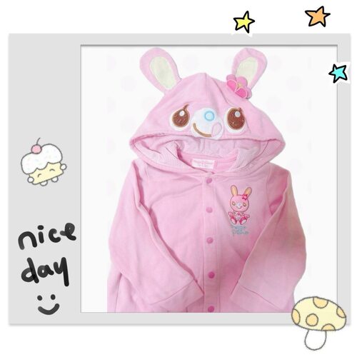 日系小个子甜美可爱软萌妹粉少女儿服mp复刻兔耳连帽纽扣开衫外套 - 图0