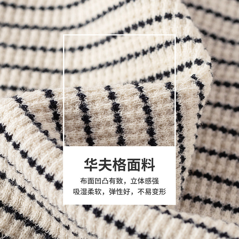 茵曼黑白条纹方领短袖女士2022 t恤 茵曼慢生活T恤