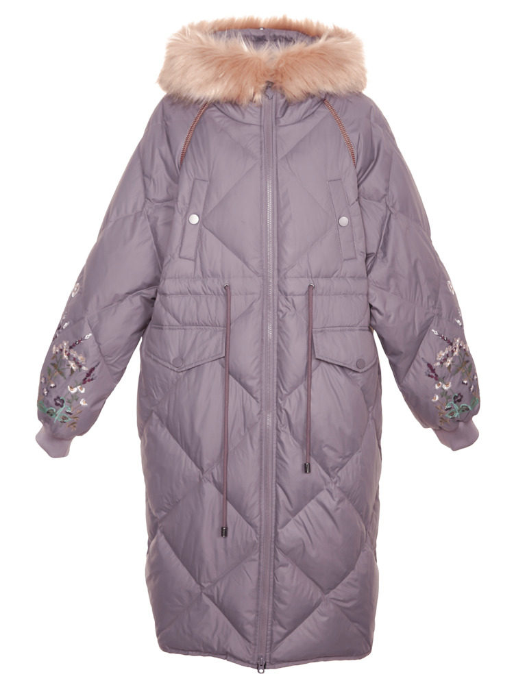 裂帛亮面女2019中长款刺绣羽绒服 裂帛立天羽绒服