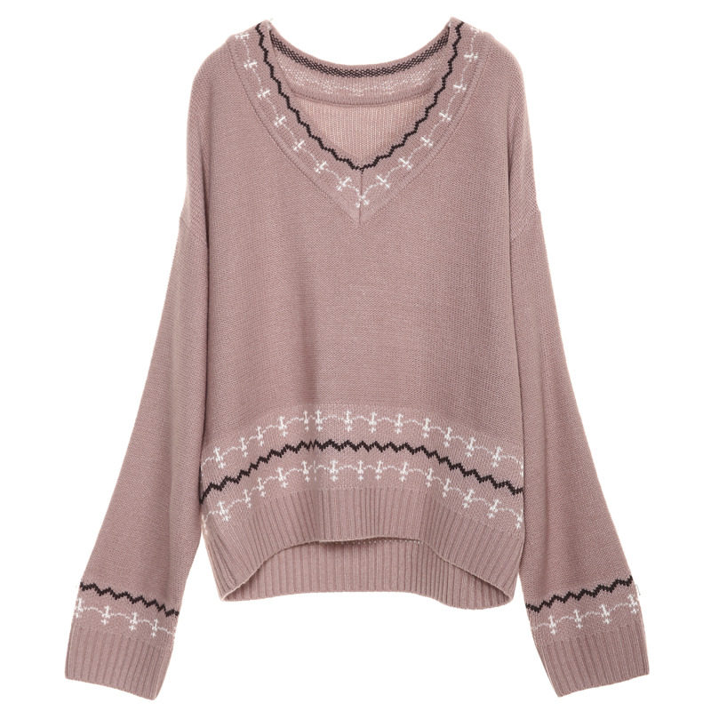 裂帛v领套头2020冬季新款提花毛衣 裂帛立天毛衣