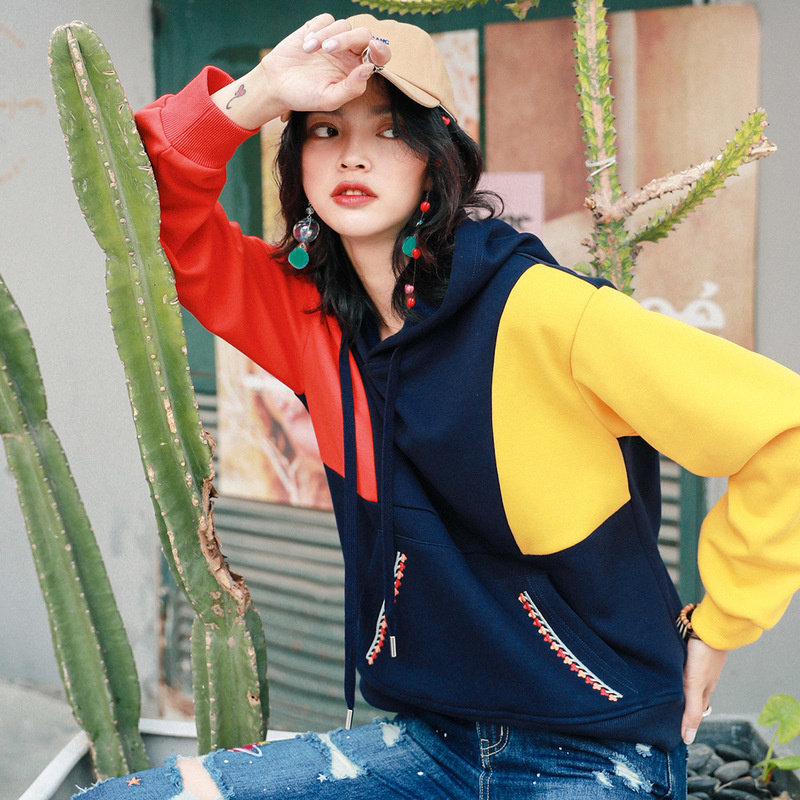 裂帛撞色连帽女2019秋装新款风卫衣 裂帛立天卫衣/绒衫