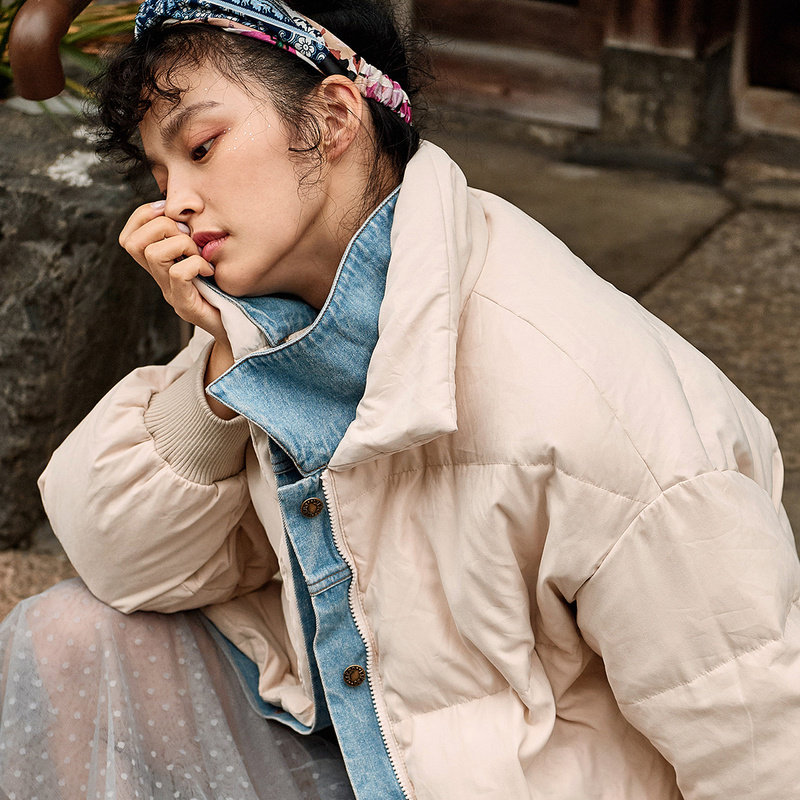 裂帛2020新款鲜花刺绣慵懒风羽绒服 裂帛立天羽绒服