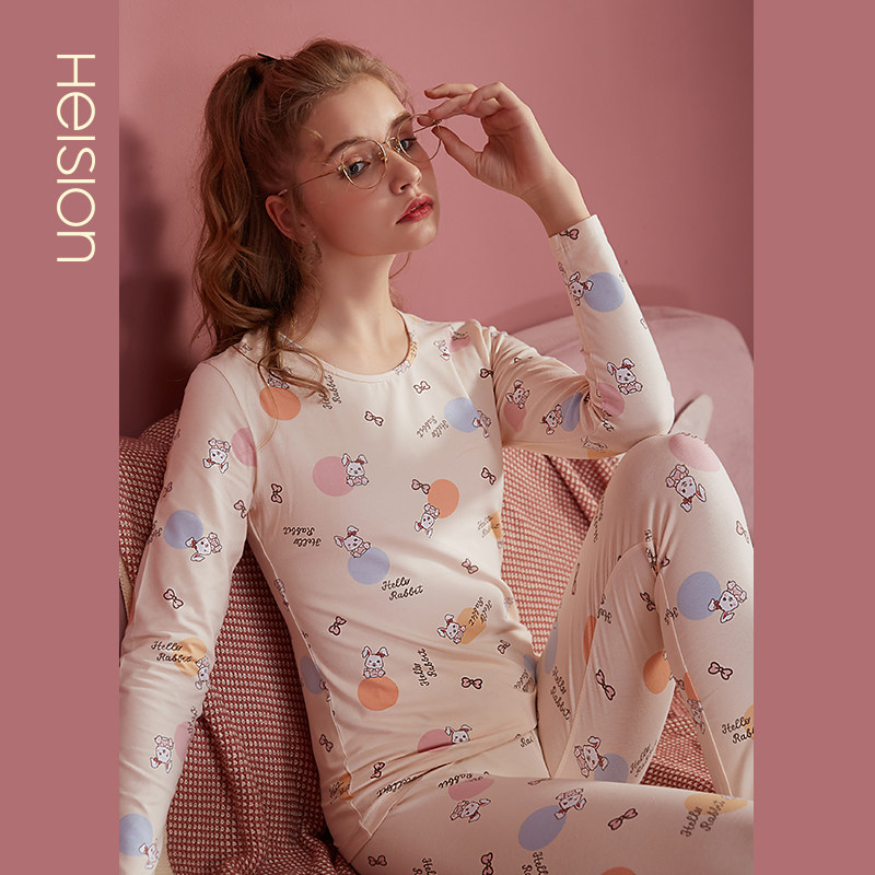 海之宁秋衣秋裤女纯棉套装学生少女薄款保暖内衣可爱打底棉毛衫冬,淘宝优惠券,粉丝福利购,淘宝优惠卷