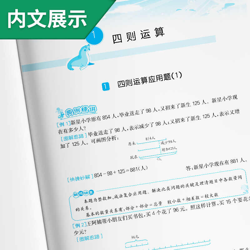 小学数学图解巧练应用题四年级下册数学RMJY人教版春雨教育 4年级下册小学练习册同步教材基础训练数学应用题解题方法-图3