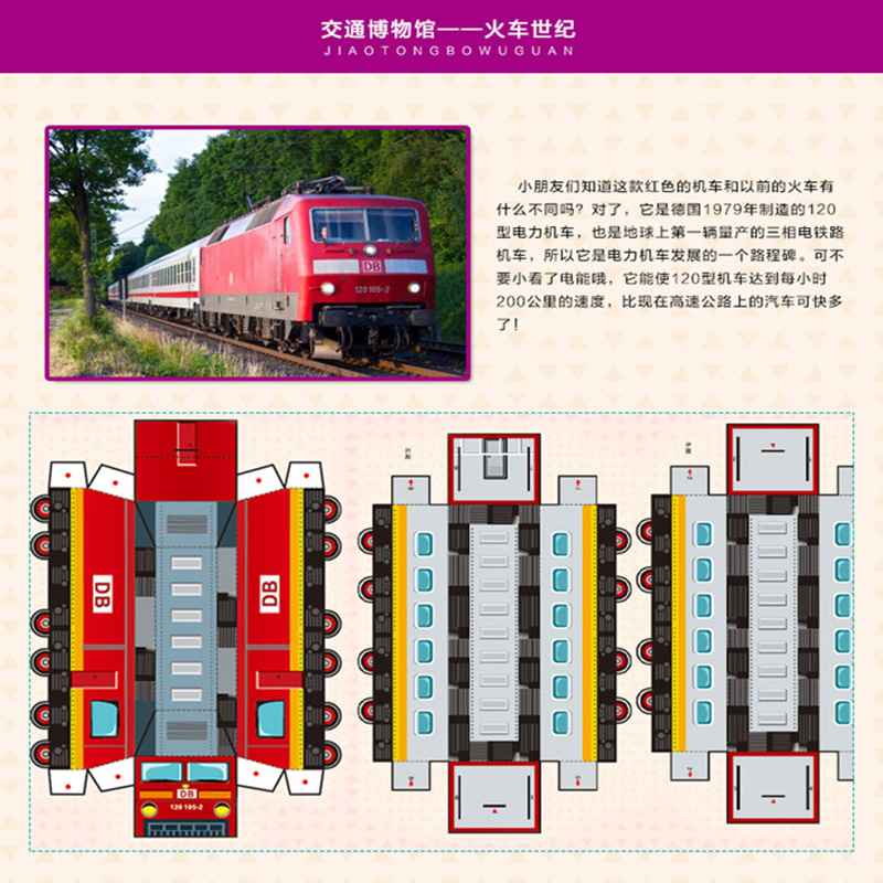 3D立体纸模交通博物馆火车世纪3-6-9岁宝宝礼物立体纸模diy材料玩具手工制作火车折纸书玩具儿童益智手工创意折纸书手工折纸-图0