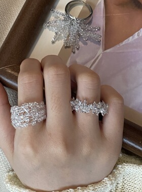 陌然超仙水晶流苏开口戒指女轻奢重工闪钻碎珠流苏指环氛围感礼服