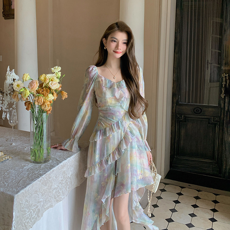 AM NANA法式气质雪纺碎花长袖连衣裙温柔风小个子仙女绝美长裙子,淘宝优惠券,粉丝福利购,淘宝优惠卷