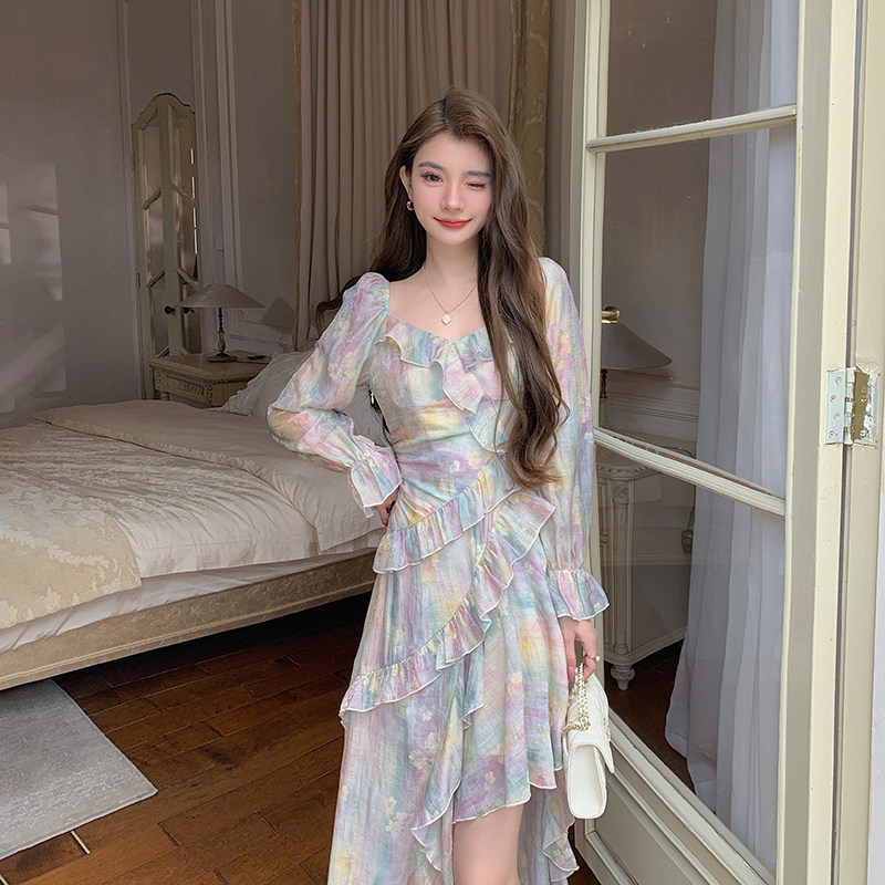 AM NANA法式气质雪纺碎花长袖连衣裙温柔风小个子仙女绝美长裙子,淘宝优惠券,粉丝福利购,淘宝优惠卷