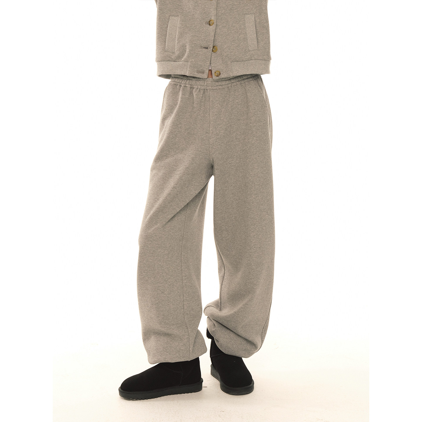 UNRETRO 可调节裤脚灰色加绒卫裤女秋冬宽松保暖直筒裤运动休闲裤,淘宝优惠券,粉丝福利购,淘宝优惠卷