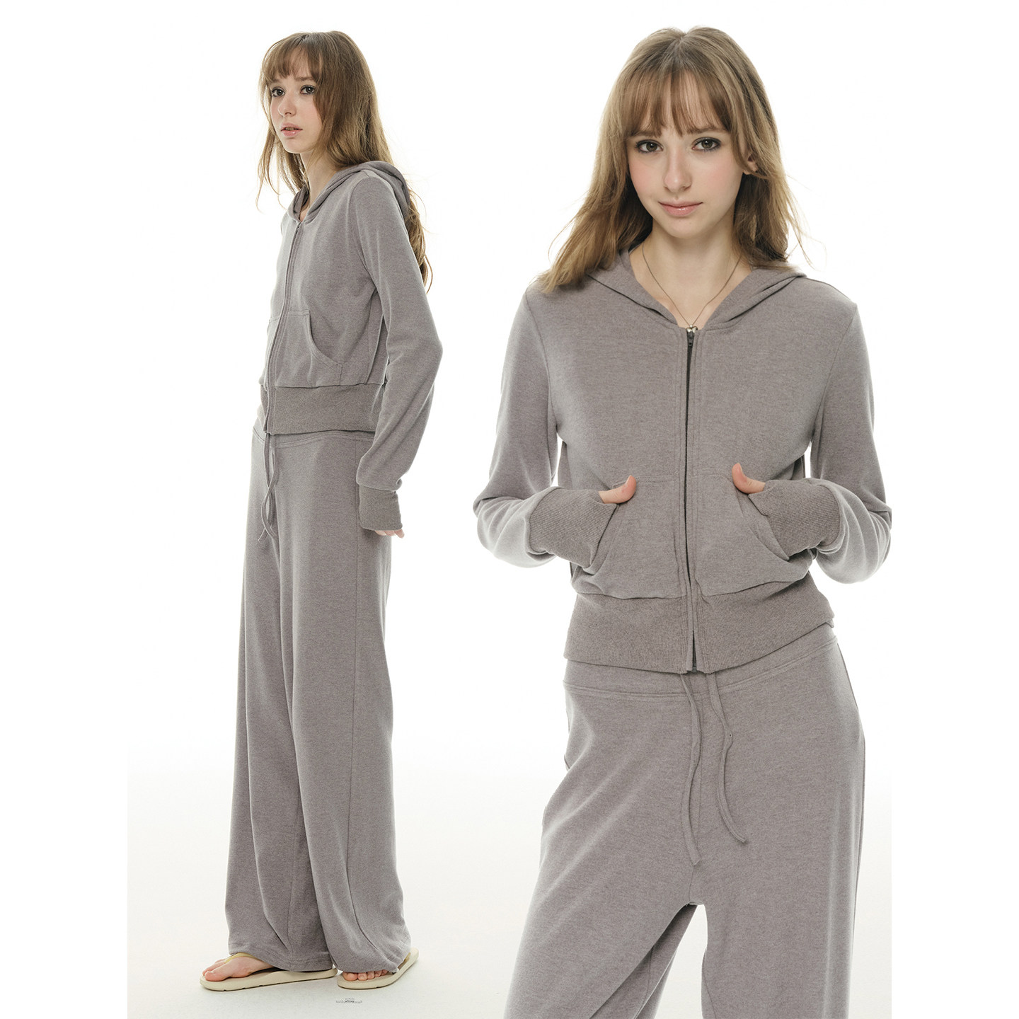 UNRETRO 首发时尚套装 绿色运动拉链卫衣女+抽绳直筒休闲裤两件套,淘宝优惠券,粉丝福利购,淘宝优惠卷