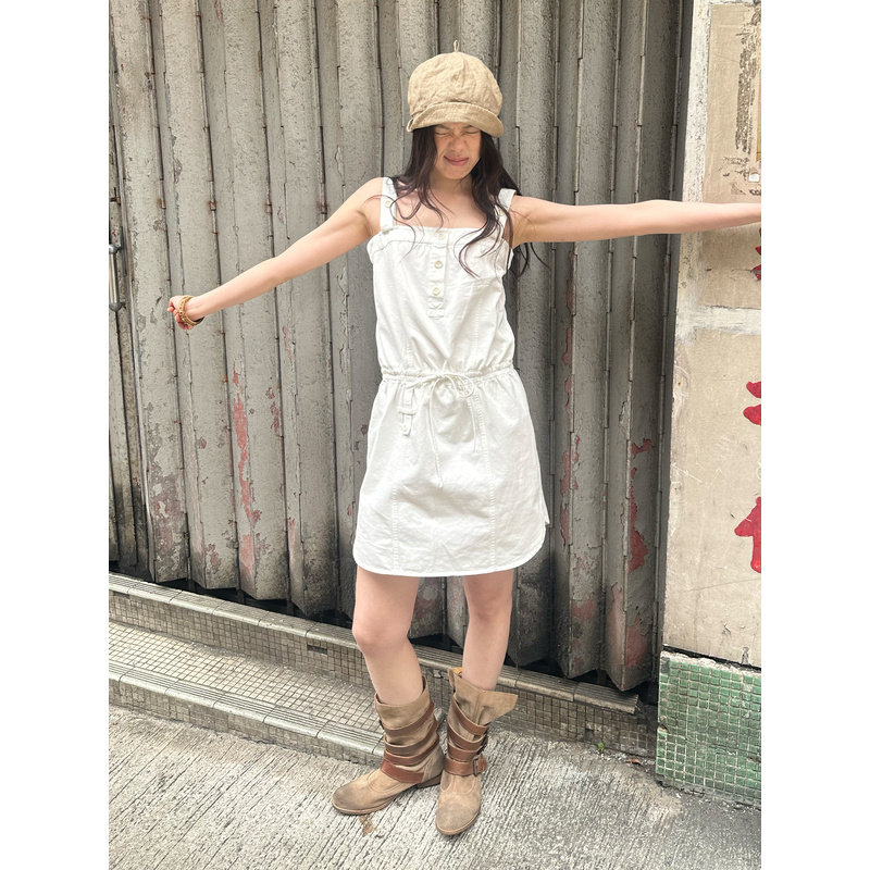 【清仓】UNRETRO【半开衫设计感】复古辣妹风抽绳背带连衣裙女夏